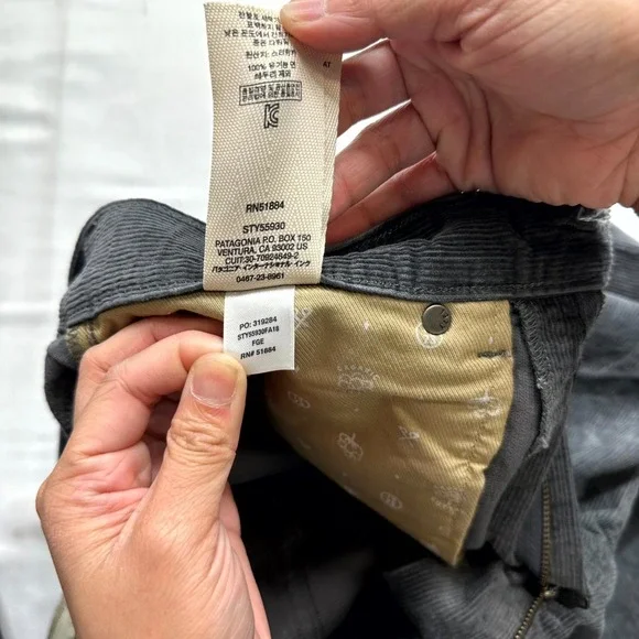 Patagonla Straight Pants Mens Size 32x32 Gray Cotton Corduroy 5-Pocket Outdoor